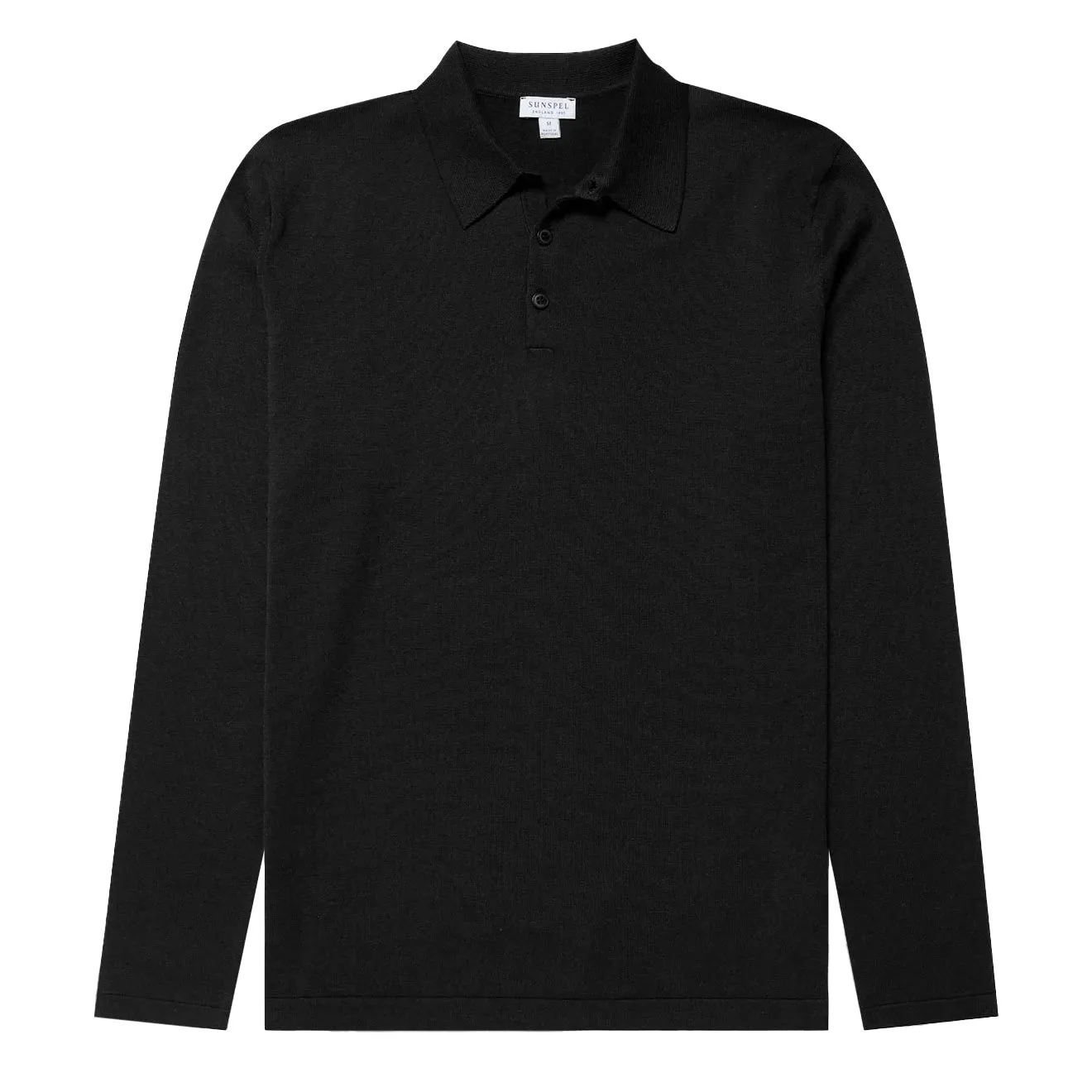 Affordable Luxury Sunspel Sea Island L/S Polo Knitwear Black  Going Fast!