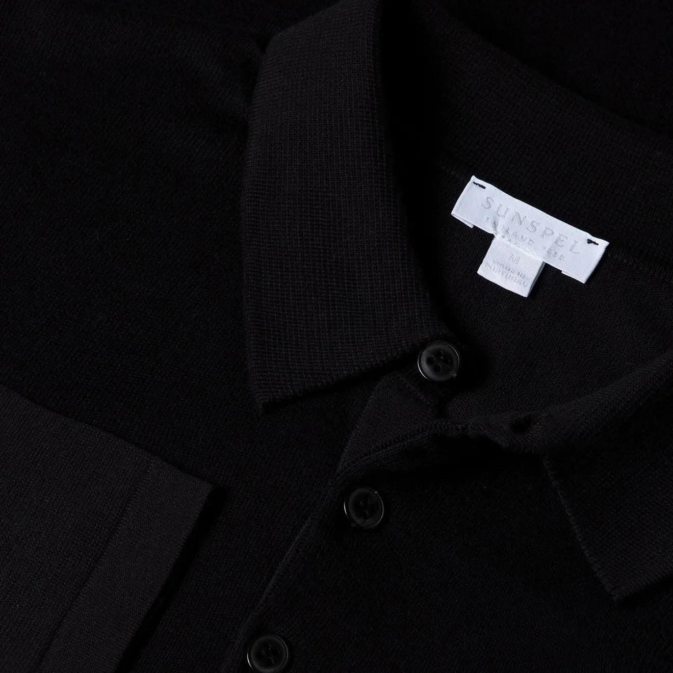 Affordable Luxury Sunspel Sea Island L/S Polo Knitwear Black  Going Fast!