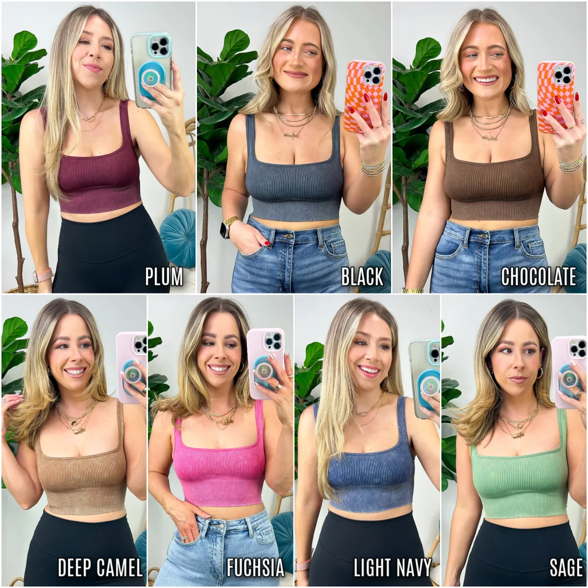 Ainsworth Mineral Wash Square Neck Seamless Cropped Bra Tank Top - FINAL SALE