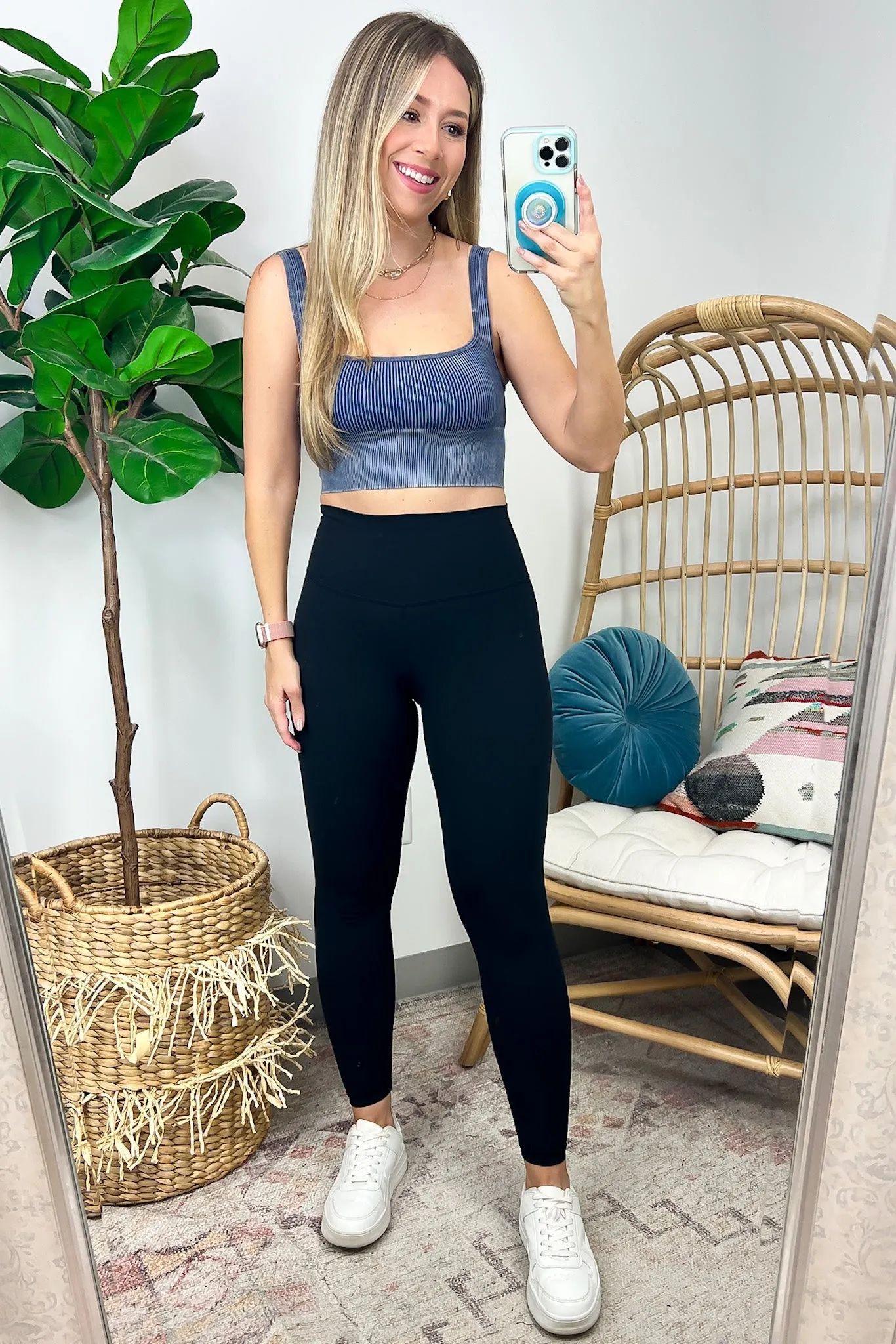Ainsworth Mineral Wash Square Neck Seamless Cropped Bra Tank Top - FINAL SALE