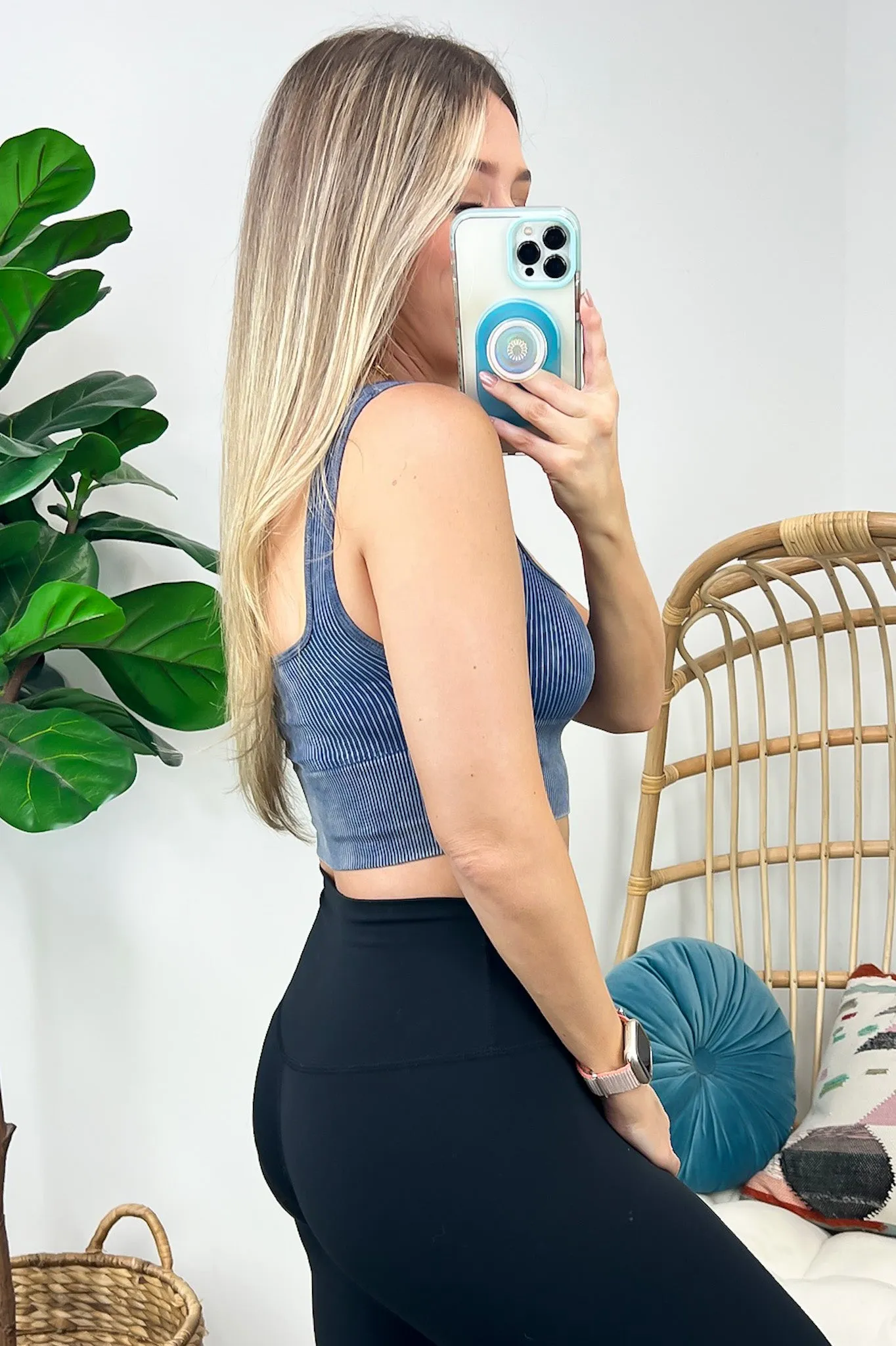 Ainsworth Mineral Wash Square Neck Seamless Cropped Bra Tank Top - FINAL SALE