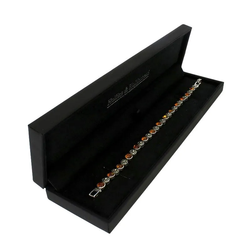 Amber and Marcasite Sterling Silver Ladies Bracelet