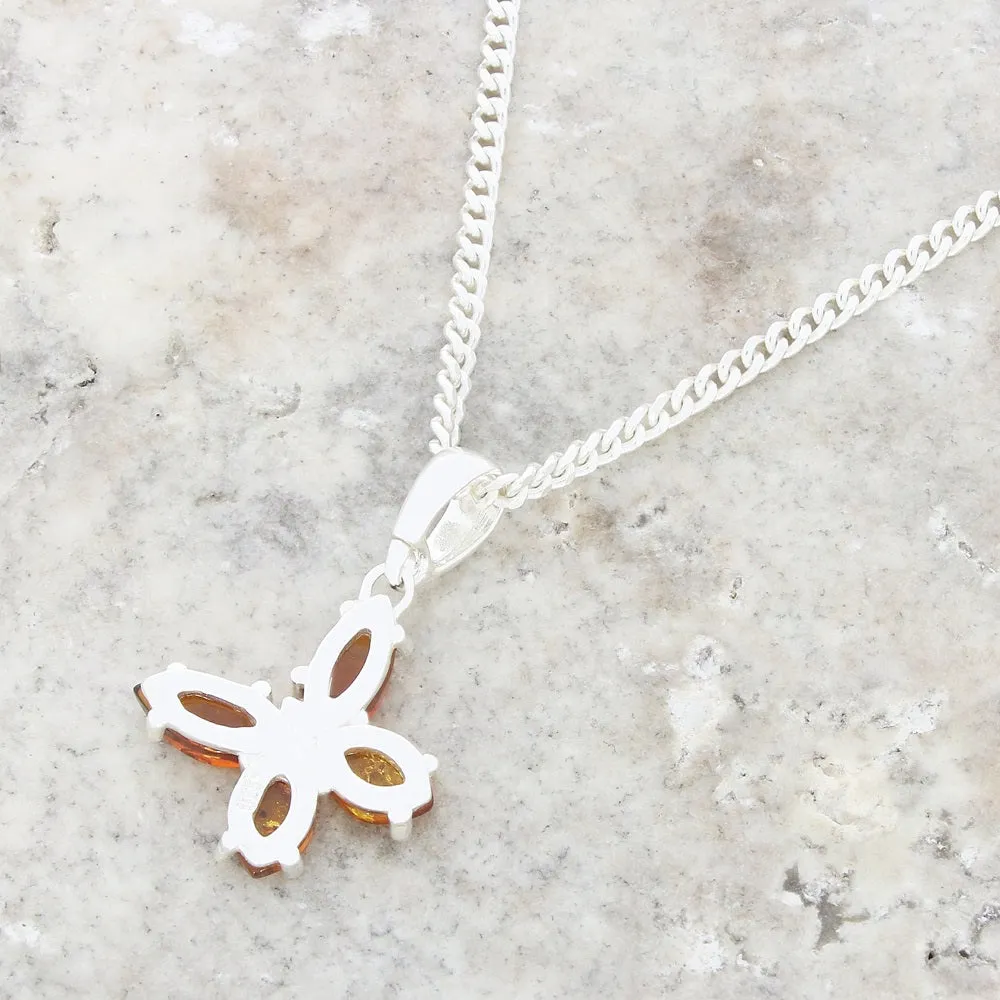 Amber Sterling Silver Butterfly Pendant and Chain