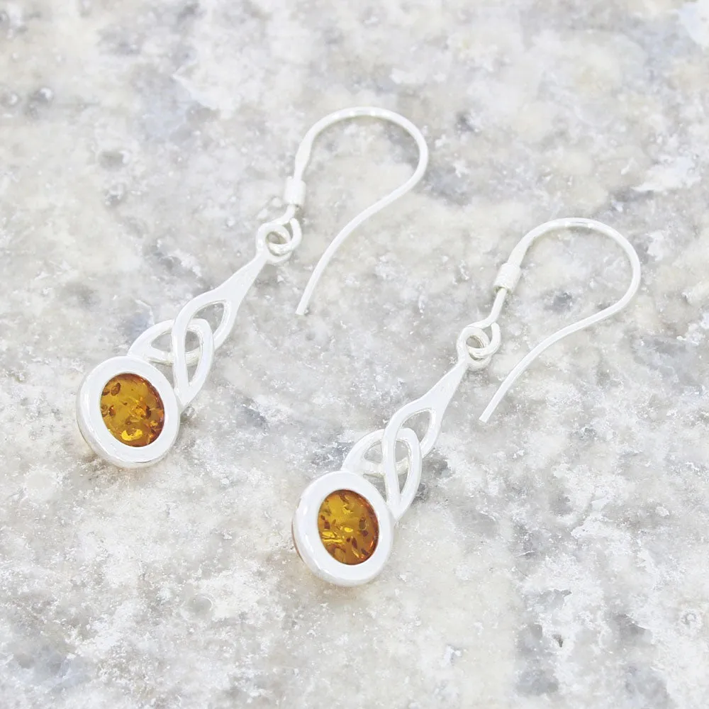 Amber Sterling Silver Celtic Drop Earrings