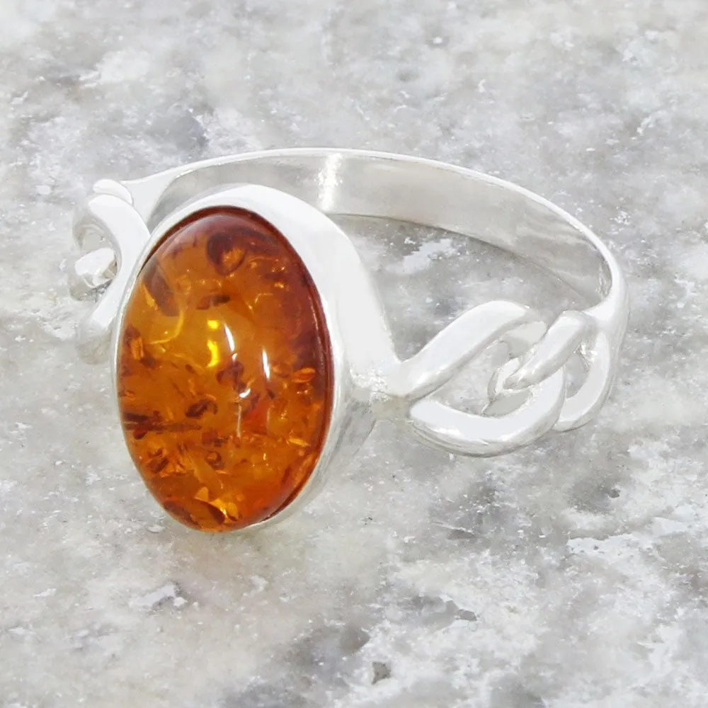 Amber Sterling Silver Ladies Ring