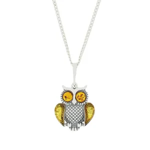 Amber Sterling Silver Owl Pendant and Chain