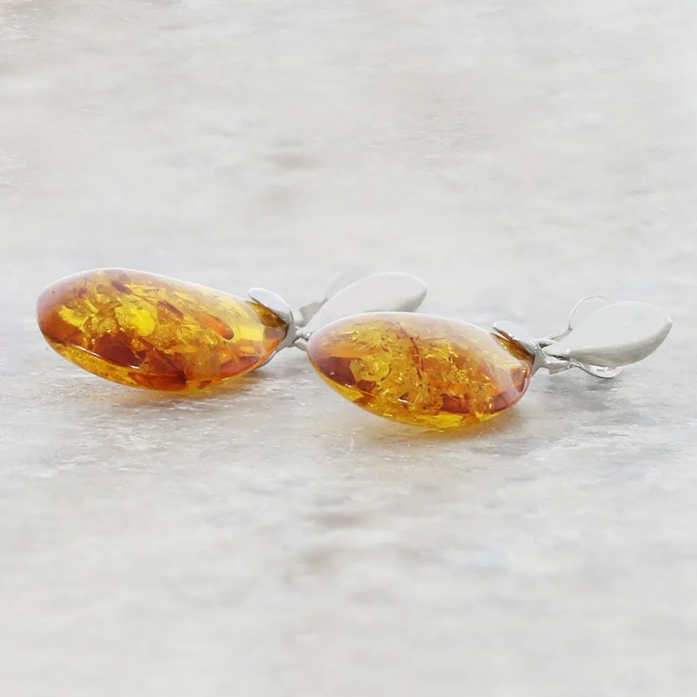 Amber Sterling Silver Teardrop Earrings