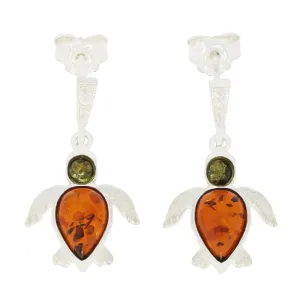 Amber Sterling Silver Turtle Drop Earrings