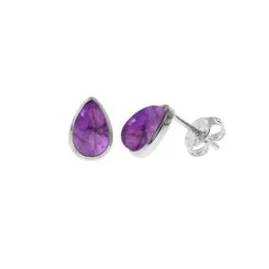 Amethyst Sterling Silver Teardrop Stud Earrings