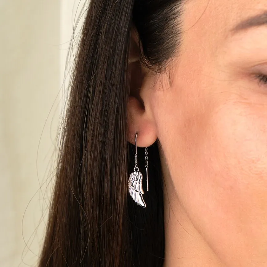 Angel Whisperer Silver Angel Wing Drop Earrings ERE-FLYWING
