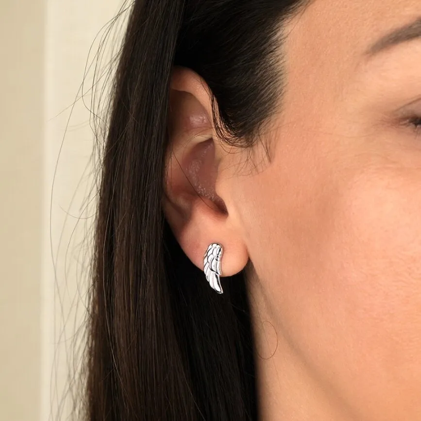 Angel Whisperer Silver Angel Wing Stud Earrings ERE-FLYWING-ST