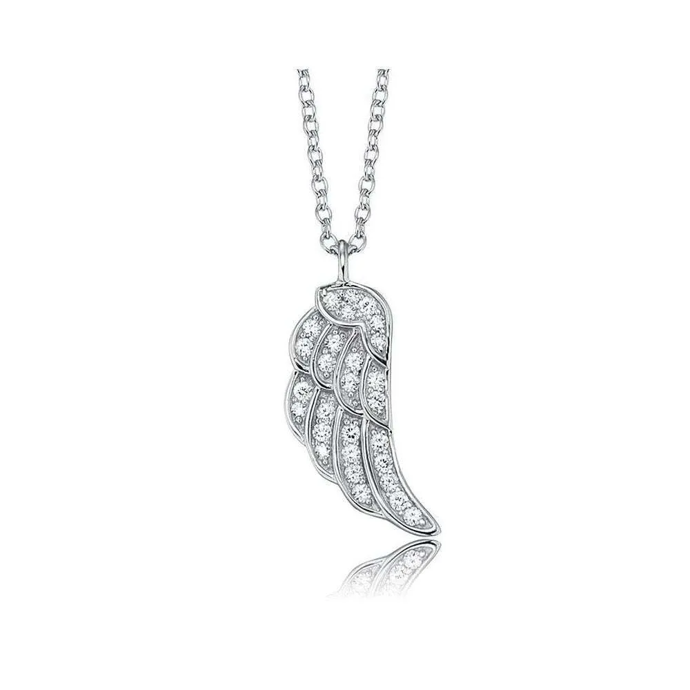 Angel Whisperer Silver CZ Wing Necklace ERN-LILWING-ZI