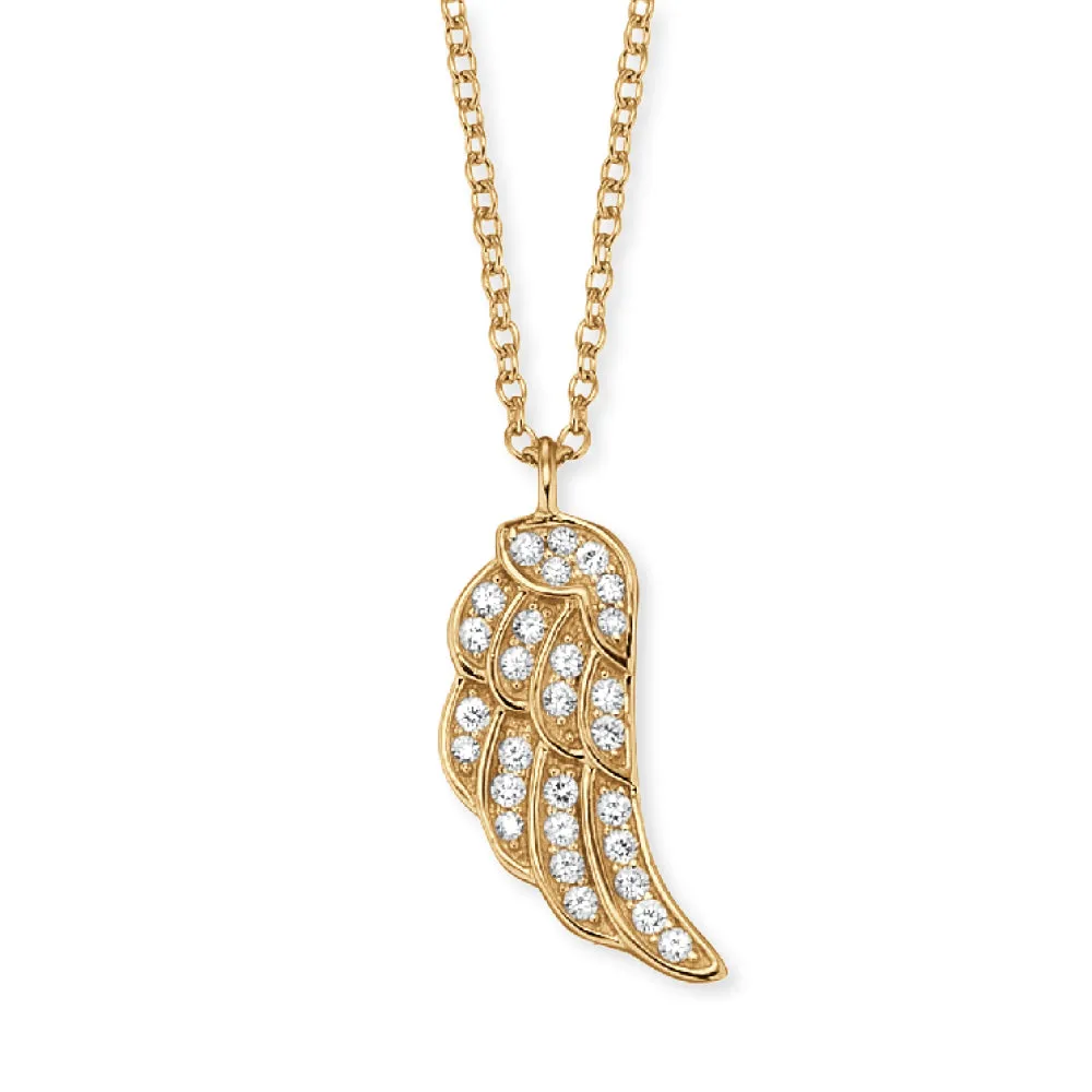 Angel Whisperer Sterling Silver Gold Plated CZ Wing Necklace ERN-LILWING-ZI-G