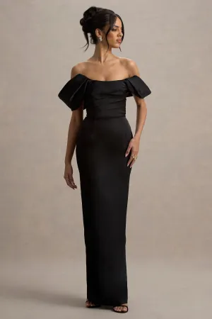 Annita | Black Satin Bardot Maxi Dress Club L London
