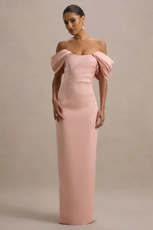Annita | Light Pink Satin Bardot Maxi Dress Club L London