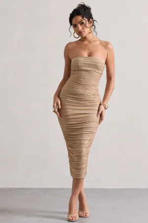 Astro | Gold Embellished Bandeau Midi Dress Club L London