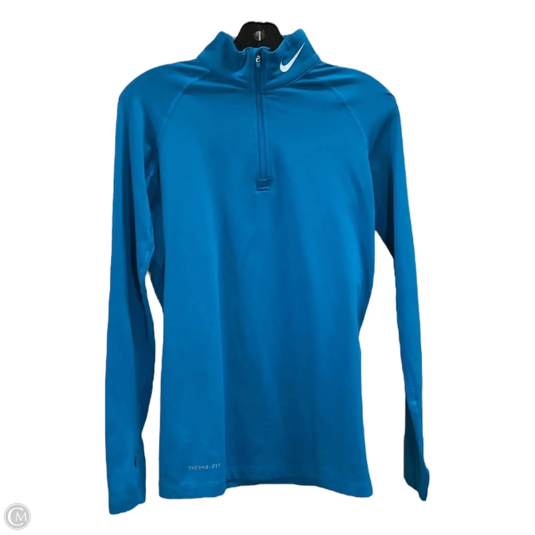 Athletic Top Long Sleeve Collar By Nike In Teal, Size: S