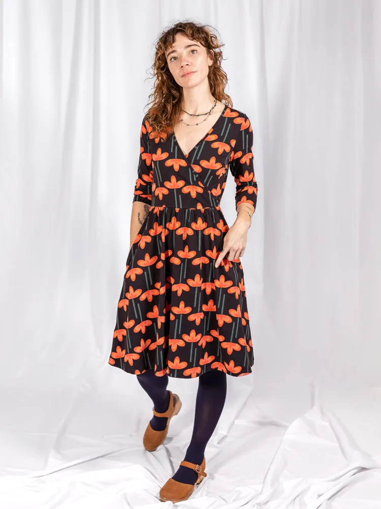 Bestseller Callie 3/4 Sleeve Wrap Dress - Mod Daisy Poppy  Today Only!