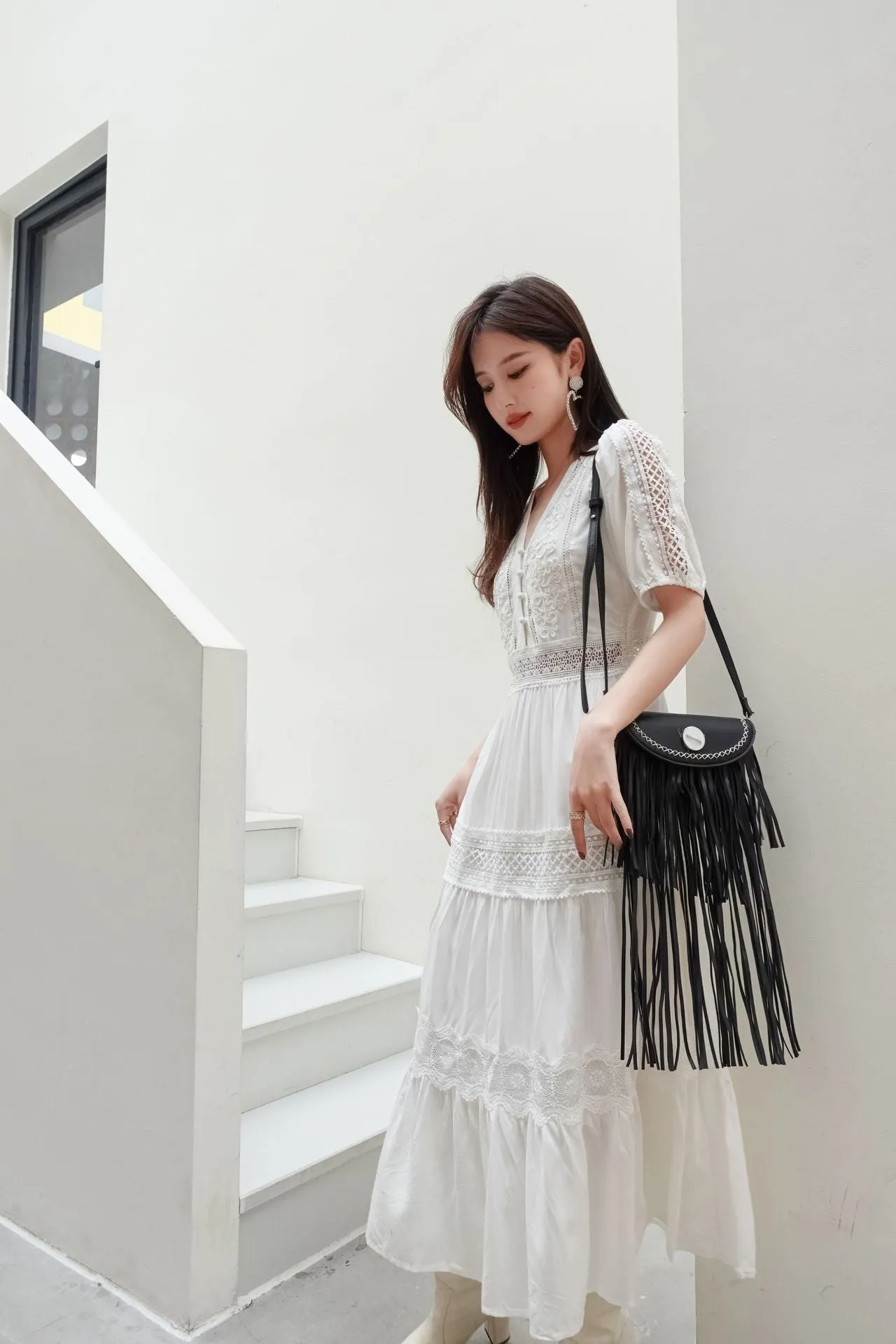 BestSelling Summer Lace  White V Neck Dress  Today Only!