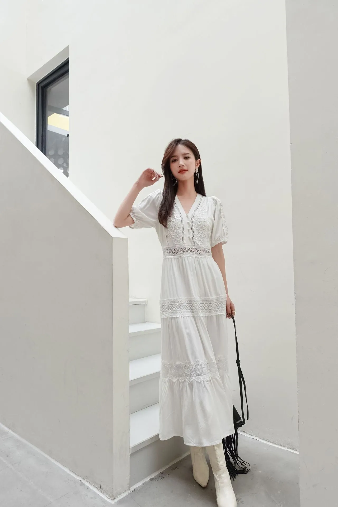 BestSelling Summer Lace  White V Neck Dress  Today Only!