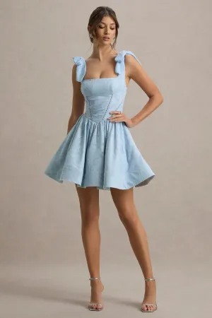 Bethani | Light Blue Skater Mini Dress With Bow Straps Club L London