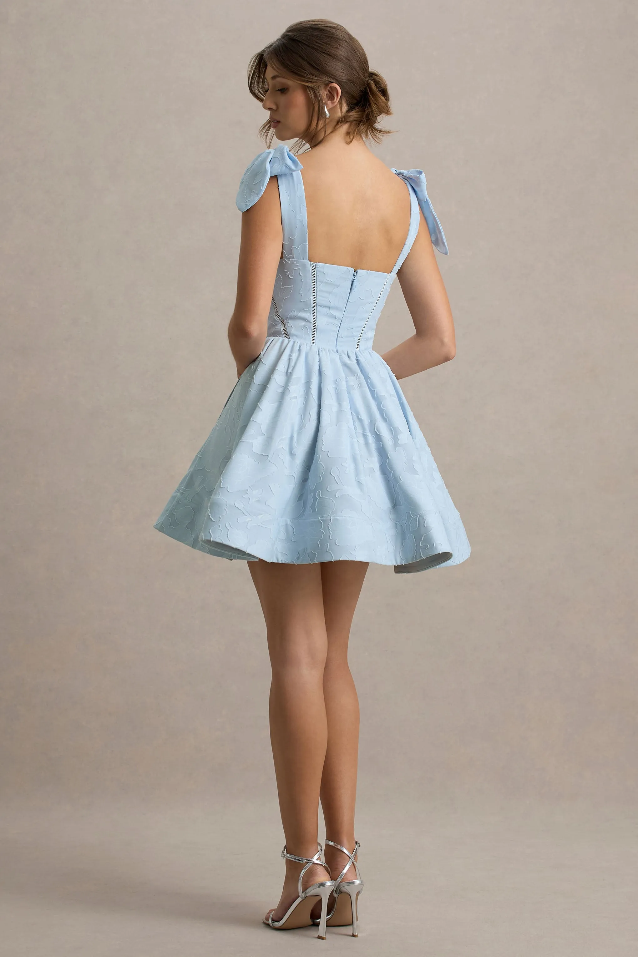 Bethani | Light Blue Skater Mini Dress With Bow Straps Club L London