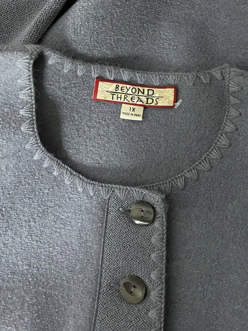 Beyond Threads Size 1X (18) Gray Zig Zag Sweater Jacket