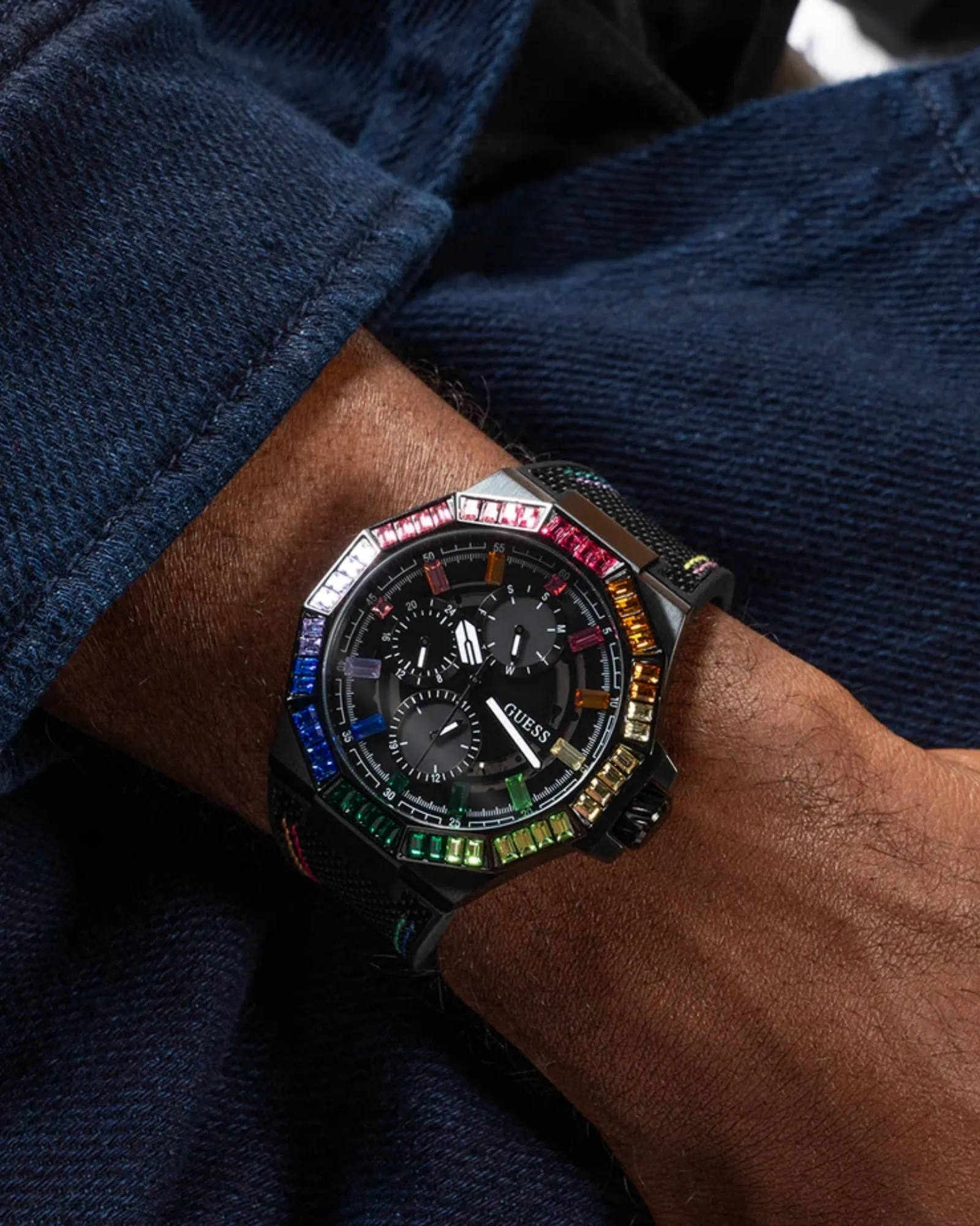 Black Energy Multi Crystal Silicone Watch Guess