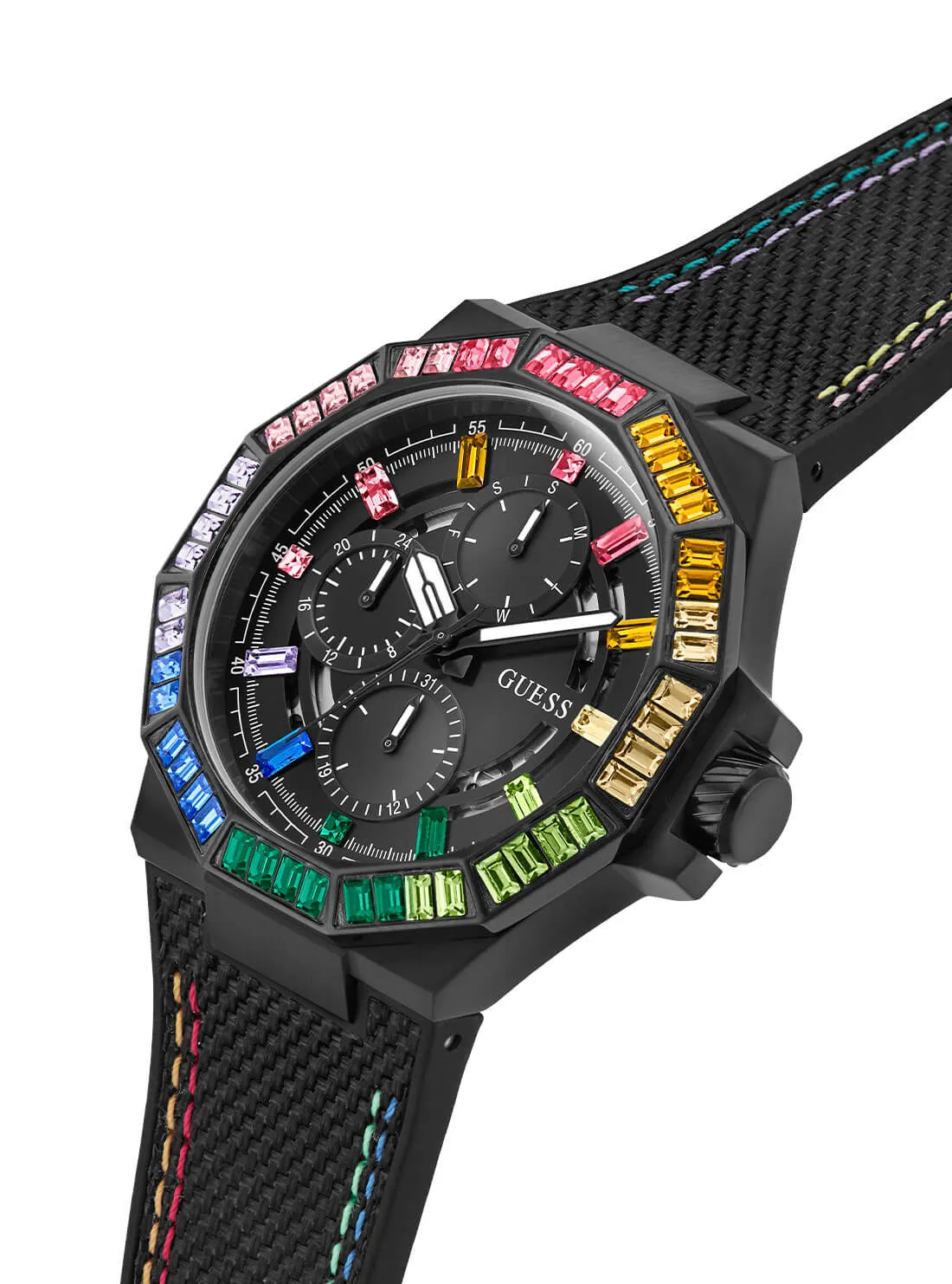 Black Energy Multi Crystal Silicone Watch Guess