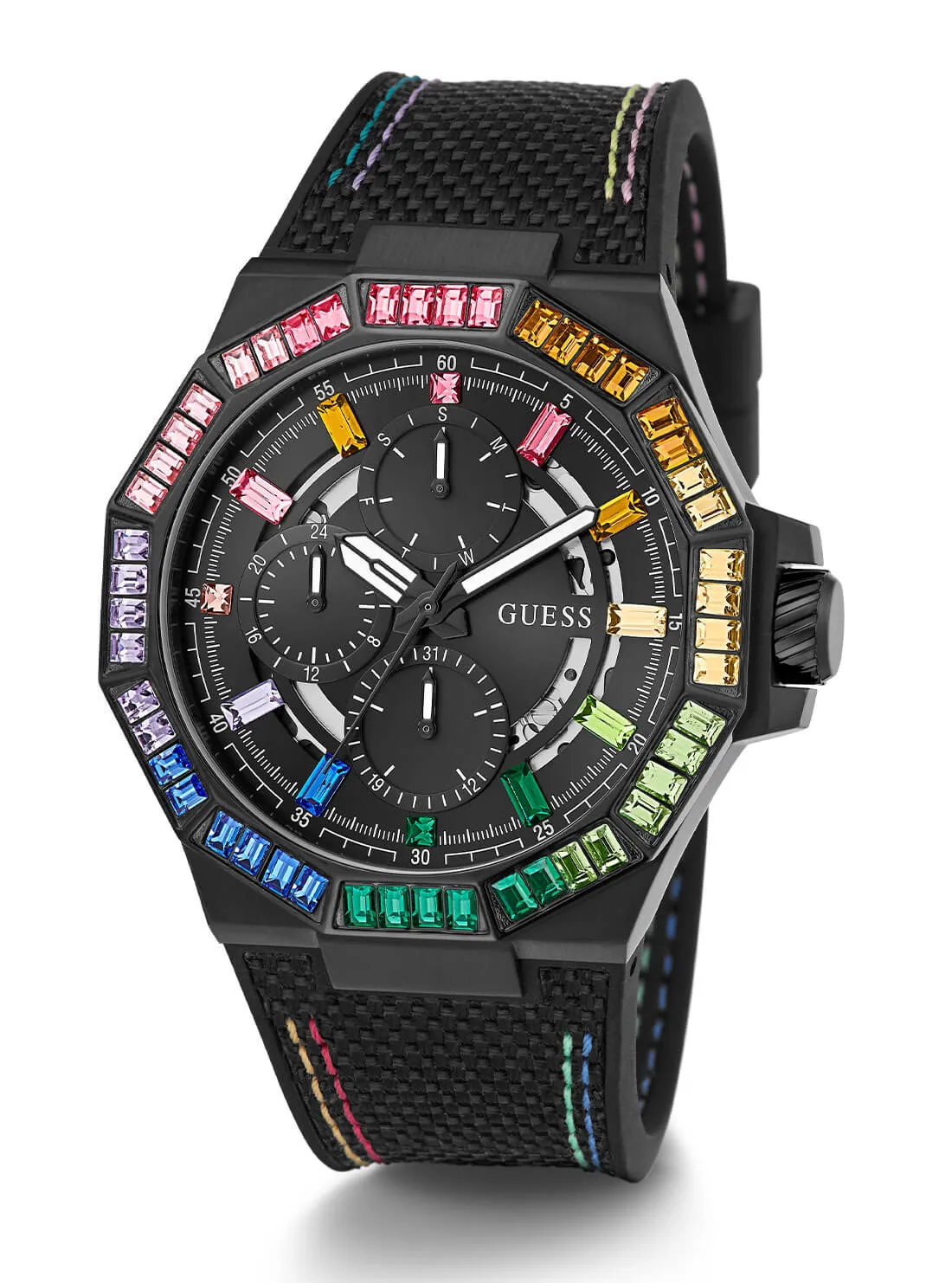 Black Energy Multi Crystal Silicone Watch Guess