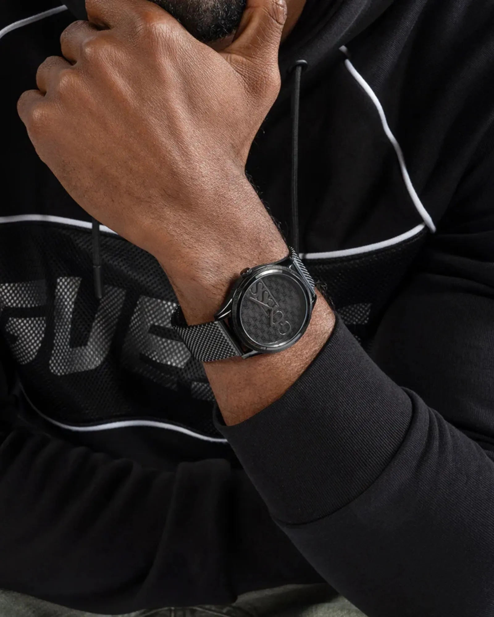 Black Reputation Logo Mesh Watch Guess