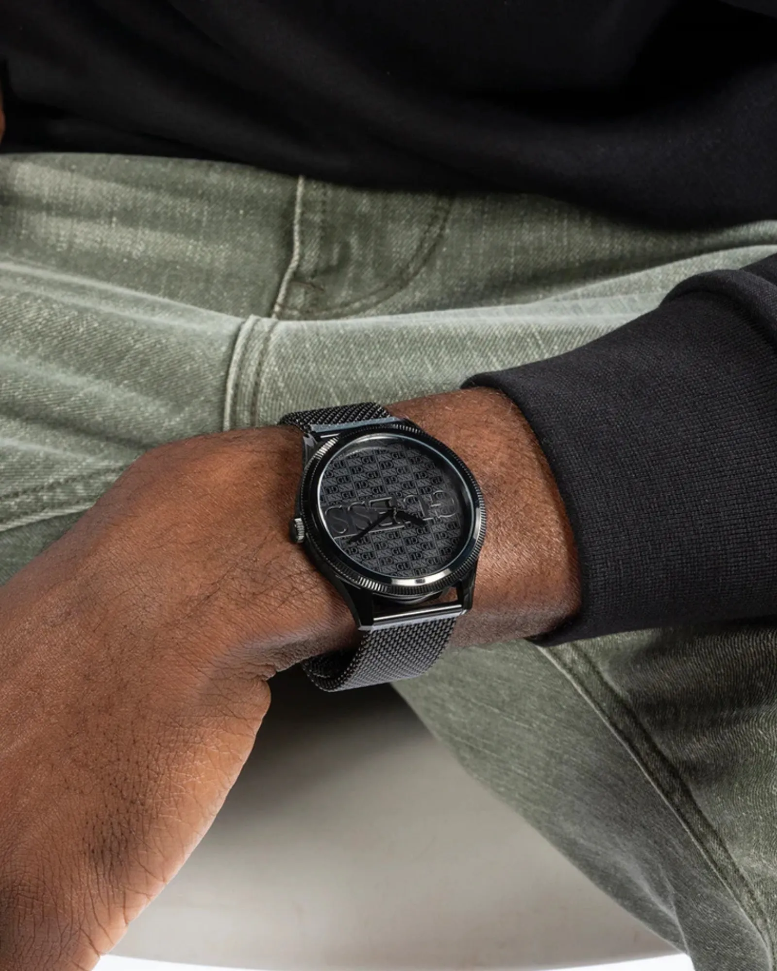 Black Reputation Logo Mesh Watch Guess