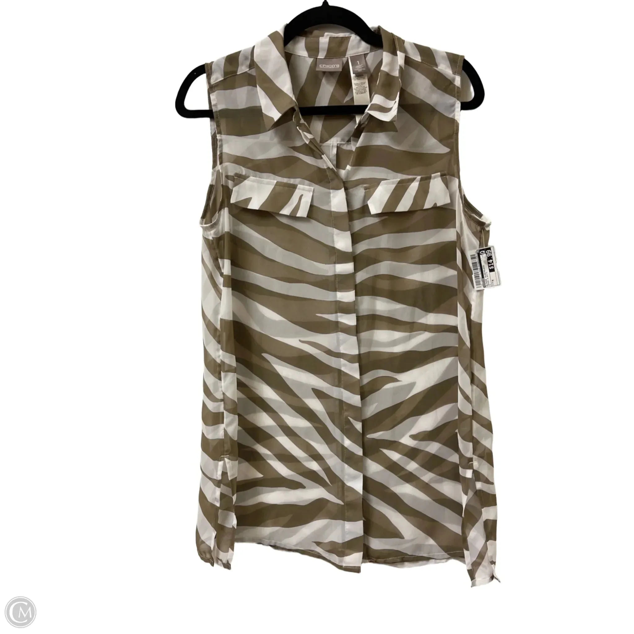 Blouse Sleeveless By Chicos In Brown & White, Size: M