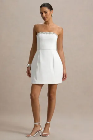 Bobbie | White Embellished Bandeau Mini Dress Club L London