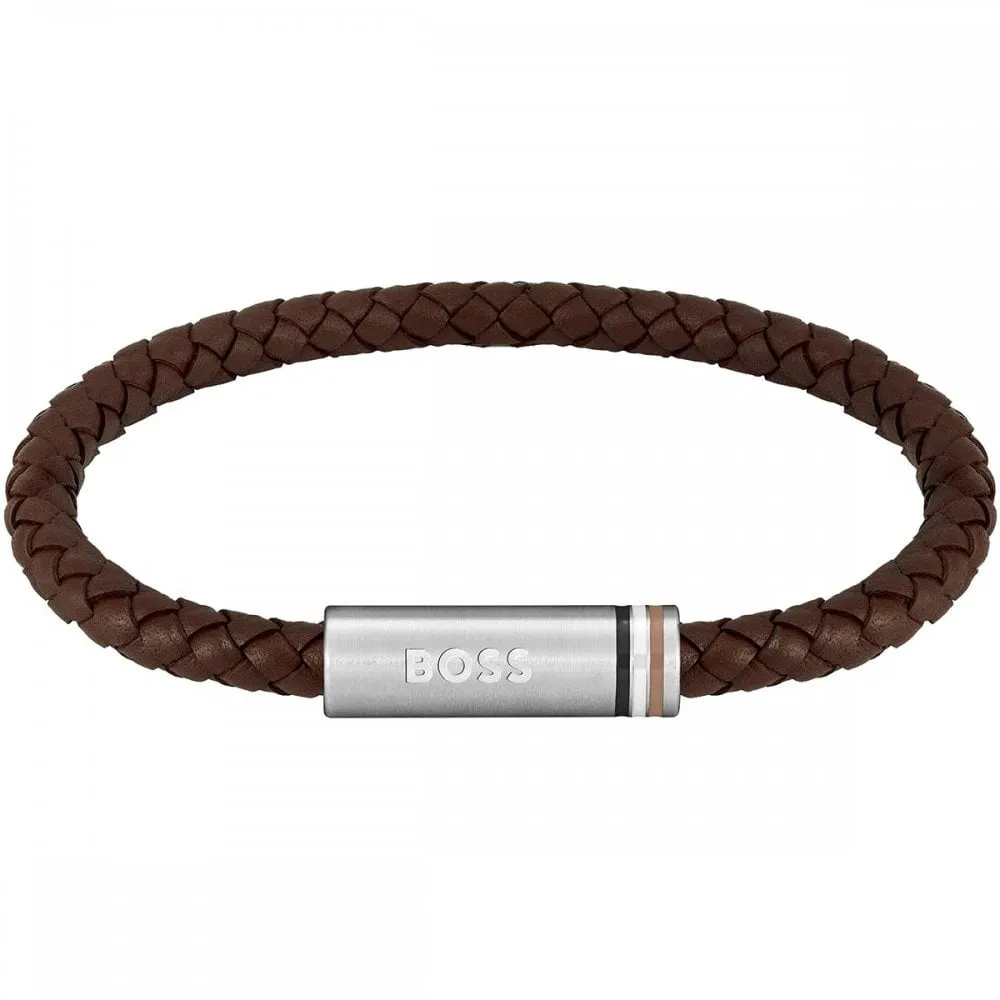 Boss Jewellery Mens Ares Leather Braided Bracelet 1580623