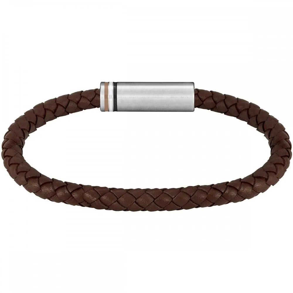 Boss Jewellery Mens Ares Leather Braided Bracelet 1580623