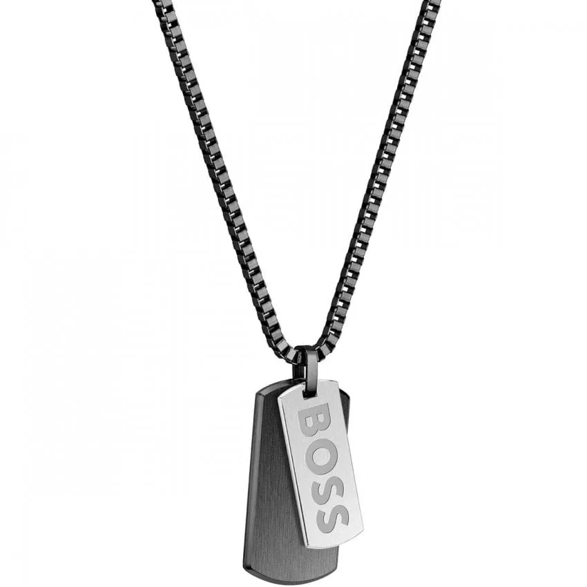 Boss Jewellery Mens Black IP Dog Tag Necklace 1580577