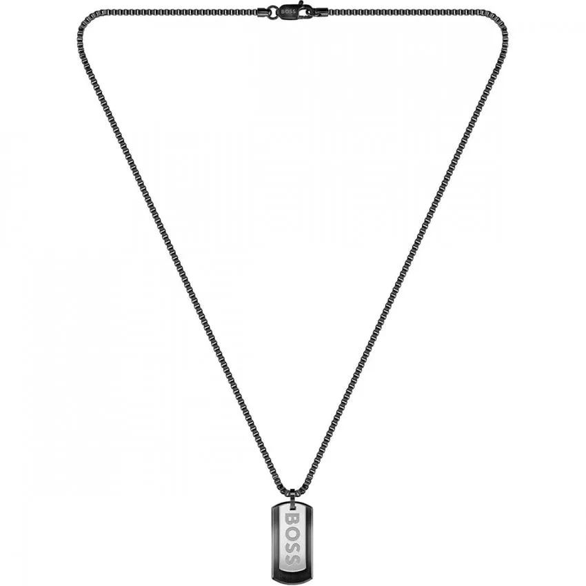 Boss Jewellery Mens Black IP Dog Tag Necklace 1580577