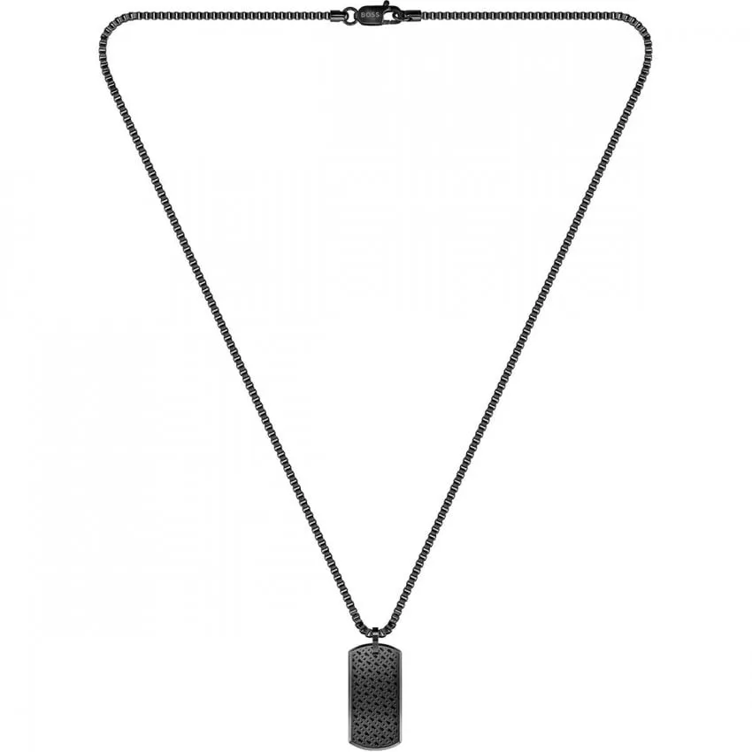Boss Jewellery Mens Black IP Dog Tag Necklace 1580577