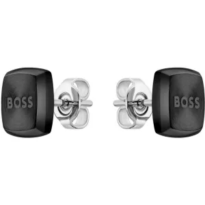BOSS Jewellery Mens Black IP Stainless Steel Stud Earrings 1580474
