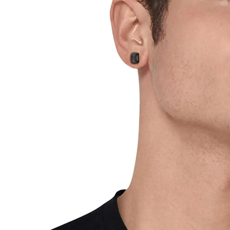 BOSS Jewellery Mens Black IP Stainless Steel Stud Earrings 1580474
