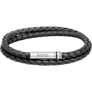 Boss Jewellery Mens Black Leather Bracelet 1580489M