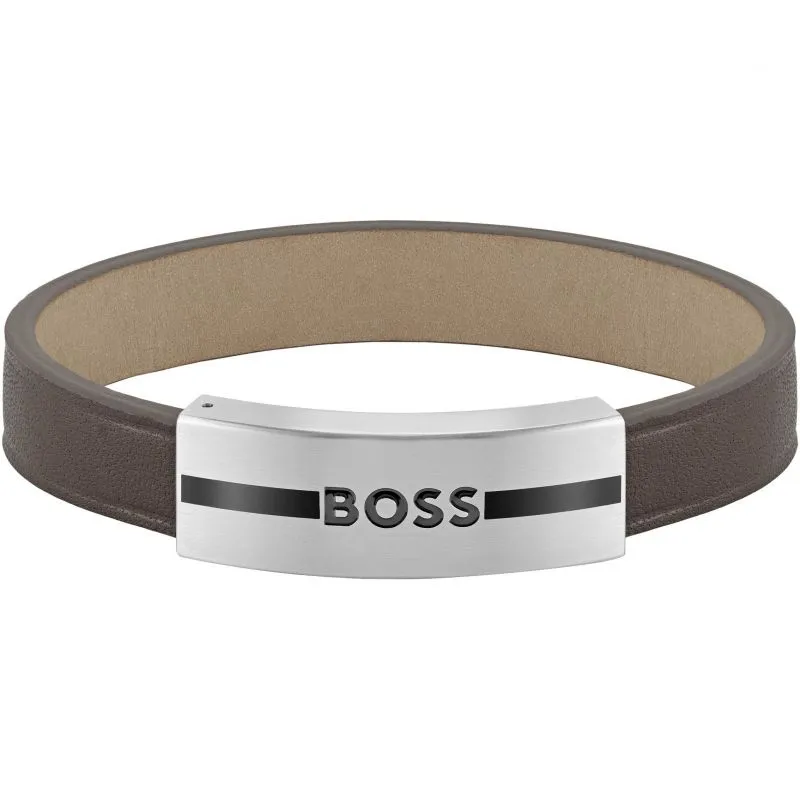 Boss Jewellery Mens Brown Leather Bracelet 1580496M