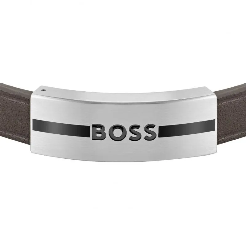 Boss Jewellery Mens Brown Leather Bracelet 1580496M