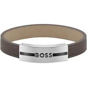 Boss Jewellery Mens Brown Leather Bracelet 1580496M