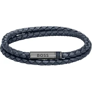 Boss Jewellery Mens Navy Blue Leather Bracelet 1580494M