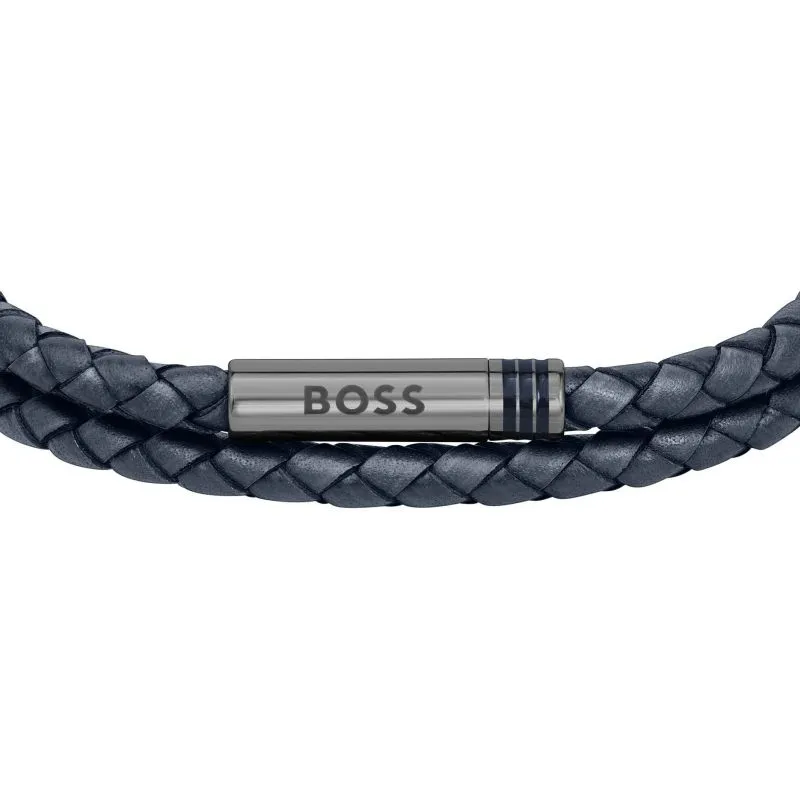 Boss Jewellery Mens Navy Blue Leather Bracelet 1580494M