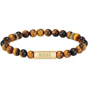 Boss Jewellery Mens Sphere Stones Tigers Eye Beaded Bracelet 1580661M