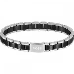 Boss Jewellery Mens Stainless Steel Metal Links Black IP Bracelet 1580665