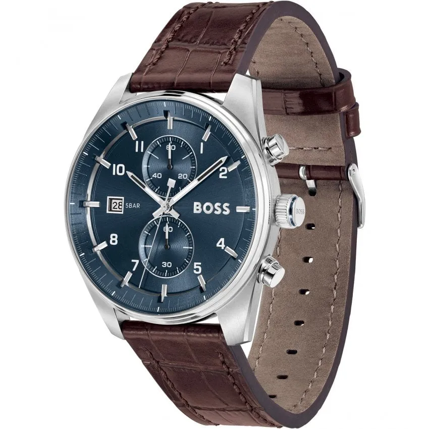 Boss Watches Skytraveller Mens Leather Strap Watch 1514194